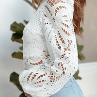 Women's Elegant Hollowed Out Zipper Long Sleeve Top White Rebooters Womens Shirts