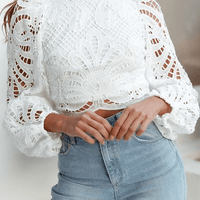 Women's Elegant Hollowed Out Zipper Long Sleeve Top White Rebooters Womens Shirts