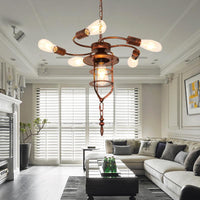 Antique Stylish Exposed Bulb Chandelier Light 5 Lights Wrought Iron Hanging Lamp - Rebooters