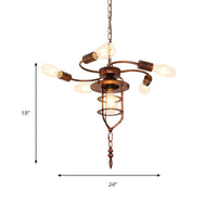 Antique Stylish Exposed Bulb Chandelier Light 5 Lights Wrought Iron Hanging Lamp - Rebooters