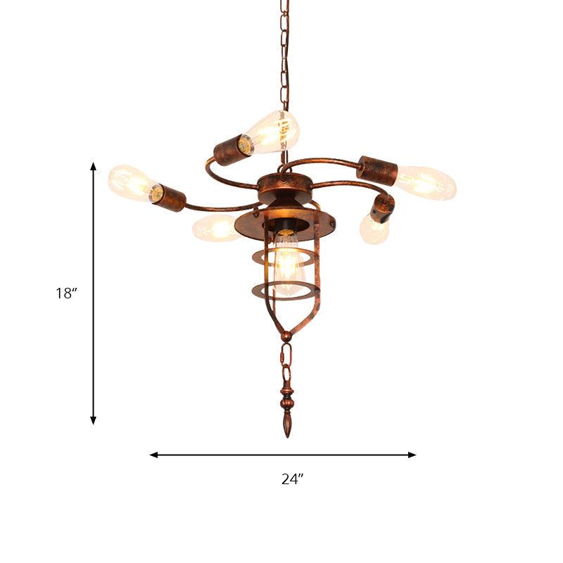 Antique Stylish Exposed Bulb Chandelier Light 5 Lights Wrought Iron Hanging Lamp - Rebooters