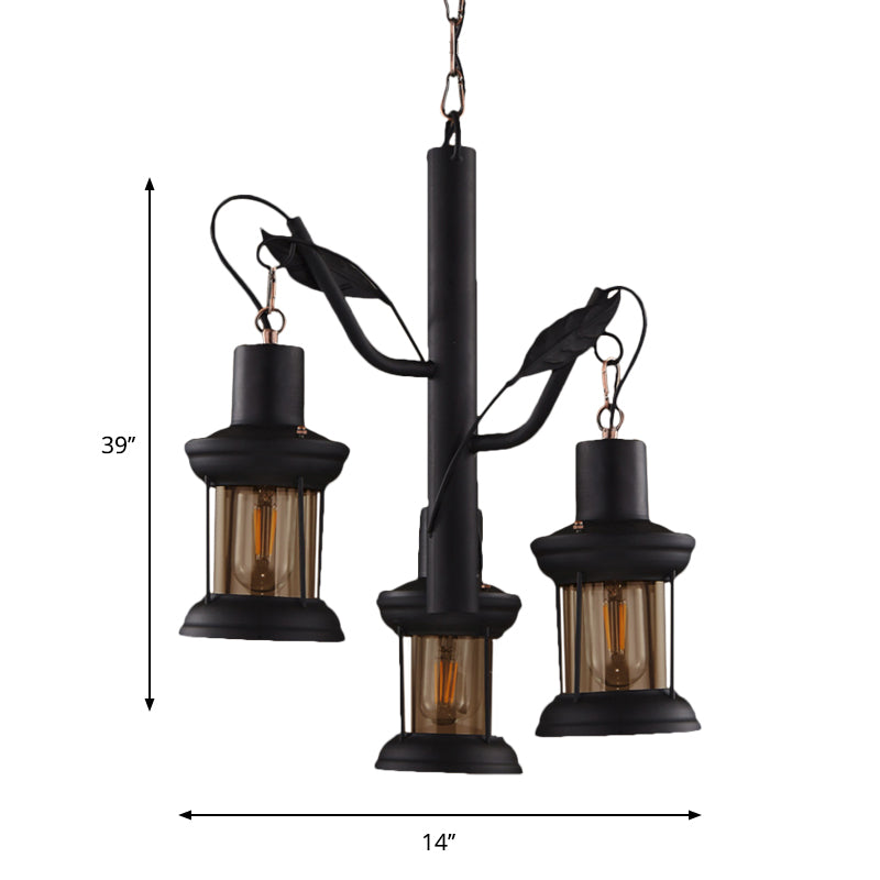 Factory Kerosene Lamp Drop Pendant 3 Heads Black Chandelier - Rebooters