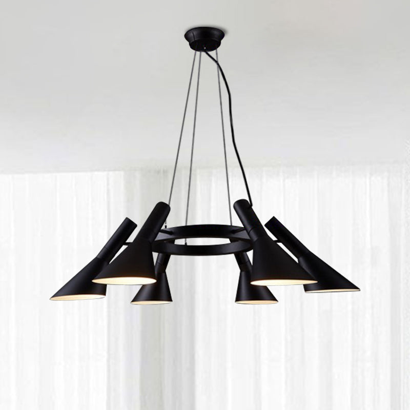 Black 6-Bulb Hanging Chandelier Metal Flared Ring Design - Rebooters