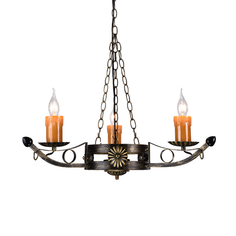 Three-Head Antique Chandeliers Metal Candle Ceiling Pendant Light in Brass for Coffee Shop - Rebooters