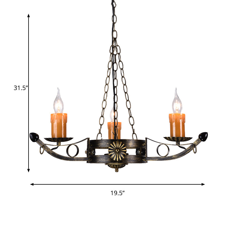 Three-Head Antique Chandeliers Metal Candle Ceiling Pendant Light in Brass for Coffee Shop - Rebooters