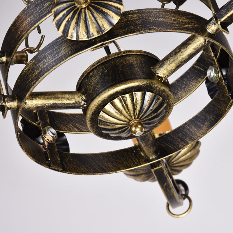 Three-Head Antique Chandeliers Metal Candle Ceiling Pendant Light in Brass for Coffee Shop - Rebooters
