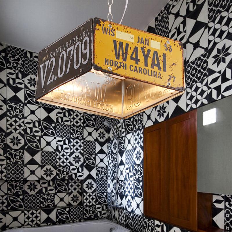 Metal Box Hanging Lamp Three-light Vintage Chandeliers for Bistro - Rebooters