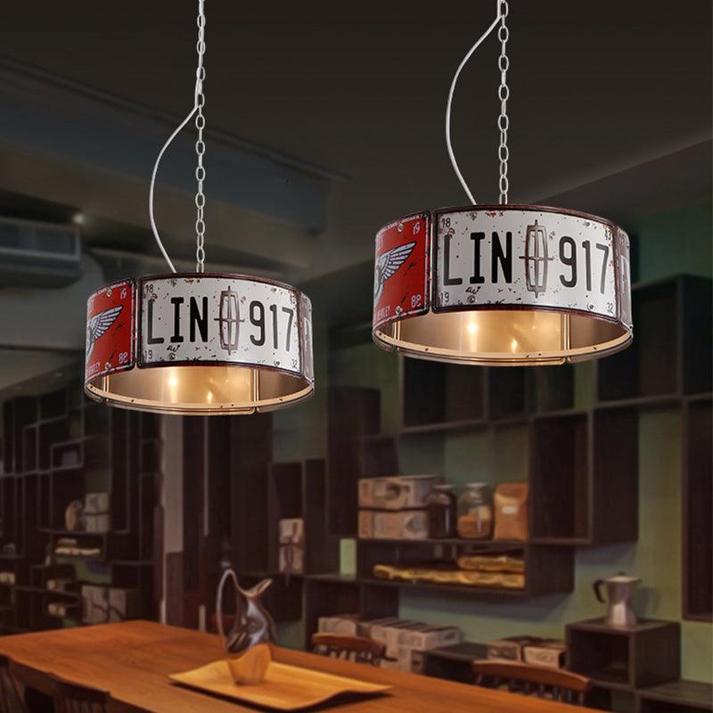 Round Cage Metal Suspension Light Three-head Retro Chandeliers in White and Red - Rebooters