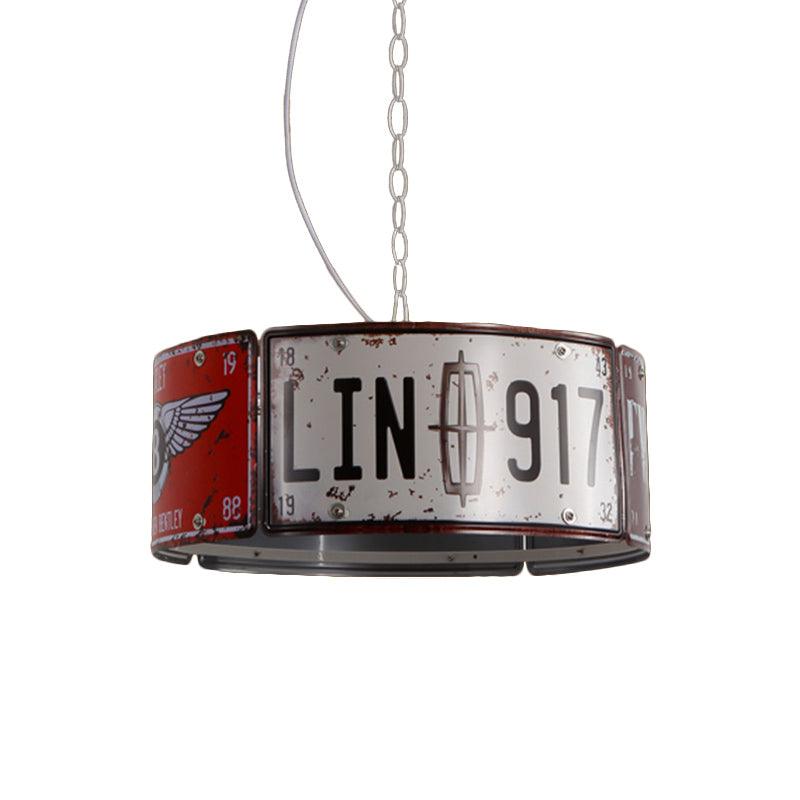 Round Cage Metal Suspension Light Three-head Retro Chandeliers in White and Red - Rebooters