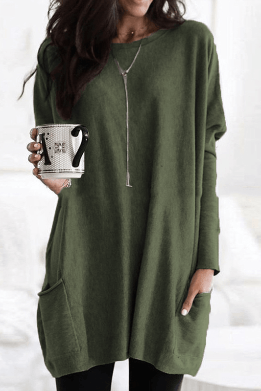 Women's Round Neck Long Sleeve With Pocket Loose Sweater - Rebooters