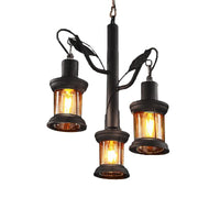 3 Lights Ceiling Light Fixture Coastal Lantern Clear Glass Pendant Chandelier in Black - Rebooters