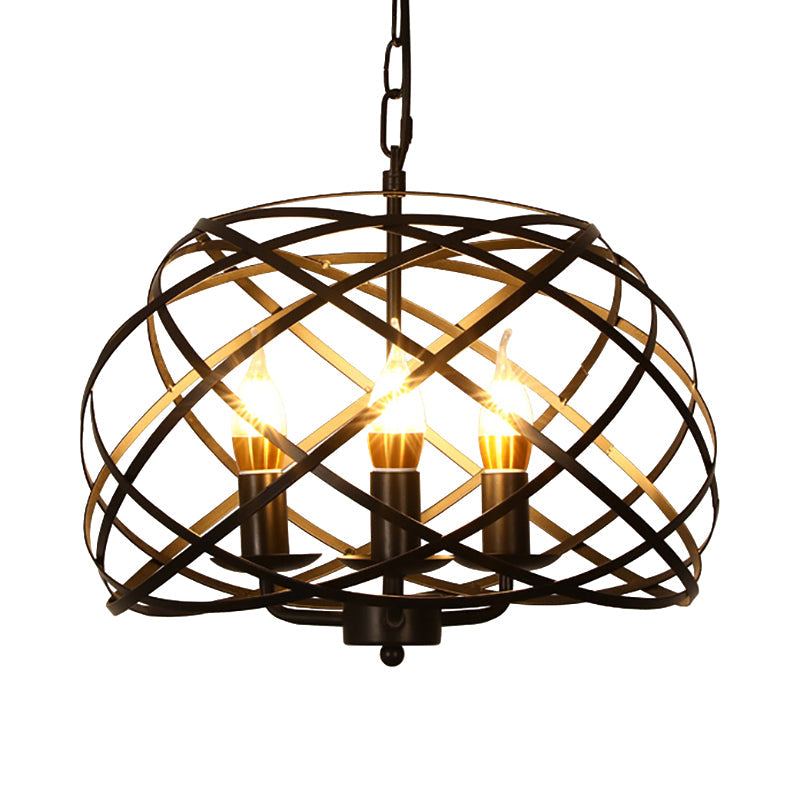 Vintage Stylish Open Cage Hanging Light Black 3 Heads Chandelier - Rebooters