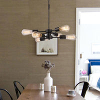 6 Heads Chandelier Lamp with Exposed Bulb Antique Style Black Metal Ceiling Pendant Lamp - Rebooters