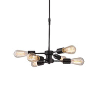 6 Heads Chandelier Lamp with Exposed Bulb Antique Style Black Metal Ceiling Pendant Lamp - Rebooters