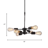 6 Heads Chandelier Lamp with Exposed Bulb Antique Style Black Metal Ceiling Pendant Lamp - Rebooters
