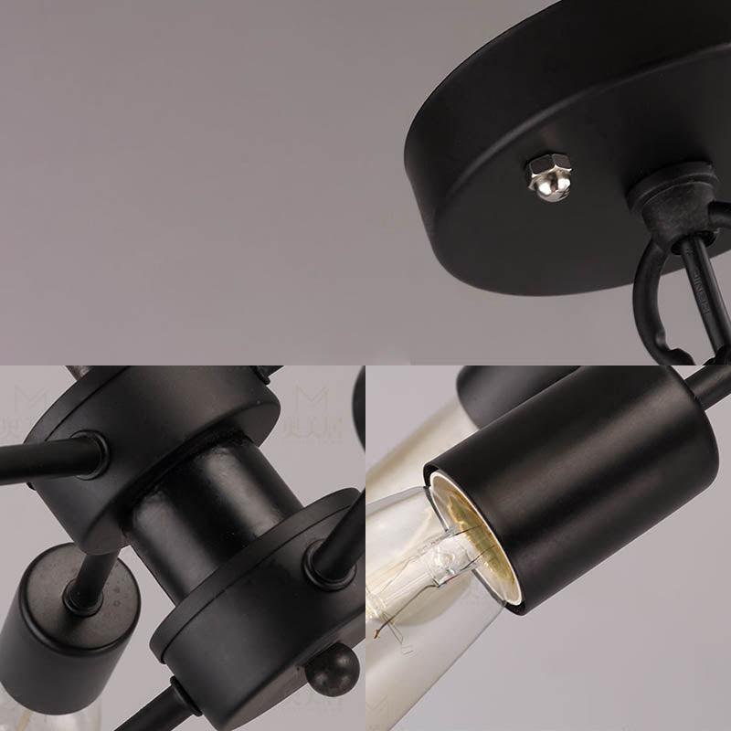 6 Heads Chandelier Lamp with Exposed Bulb Antique Style Black Metal Ceiling Pendant Lamp - Rebooters