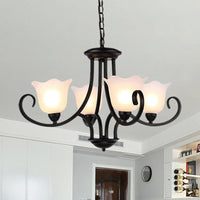 Black 4/6/8-Bulb Ceiling Chandelier Frosted Glass Light - Rebooters