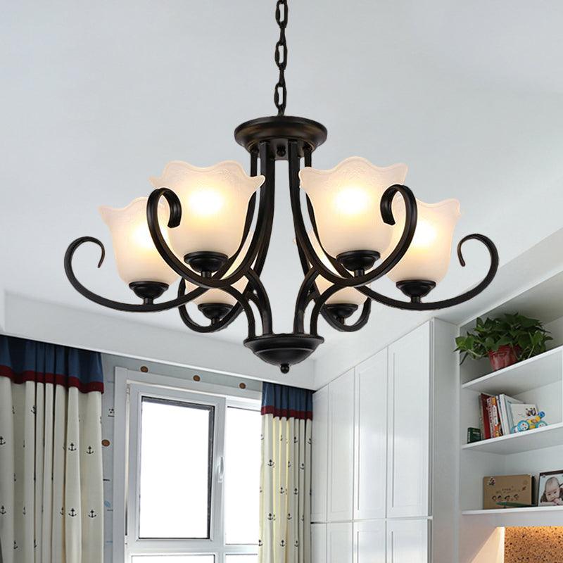 Black 4/6/8-Bulb Ceiling Chandelier Frosted Glass Light - Rebooters