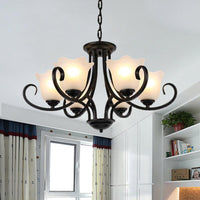 Black 4/6/8-Bulb Ceiling Chandelier Frosted Glass Light - Rebooters