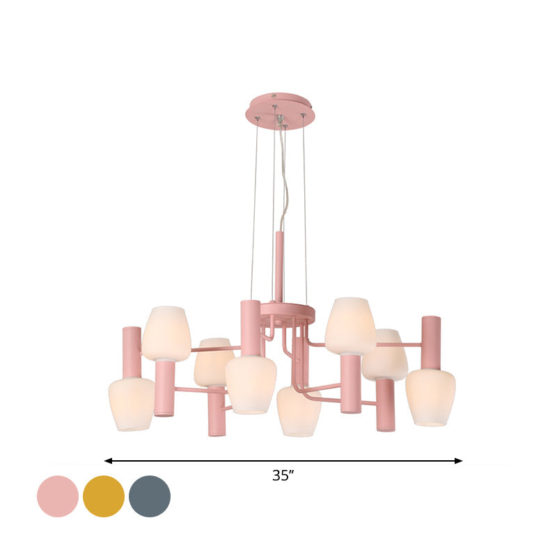 Grey Pink Yellow Conical Chandelier Lamp Modernist 8 Heads - Rebooters