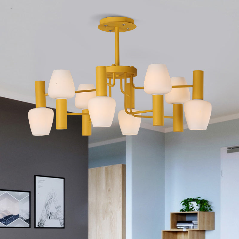Grey Pink Yellow Conical Chandelier Lamp Modernist 8 Heads - Rebooters