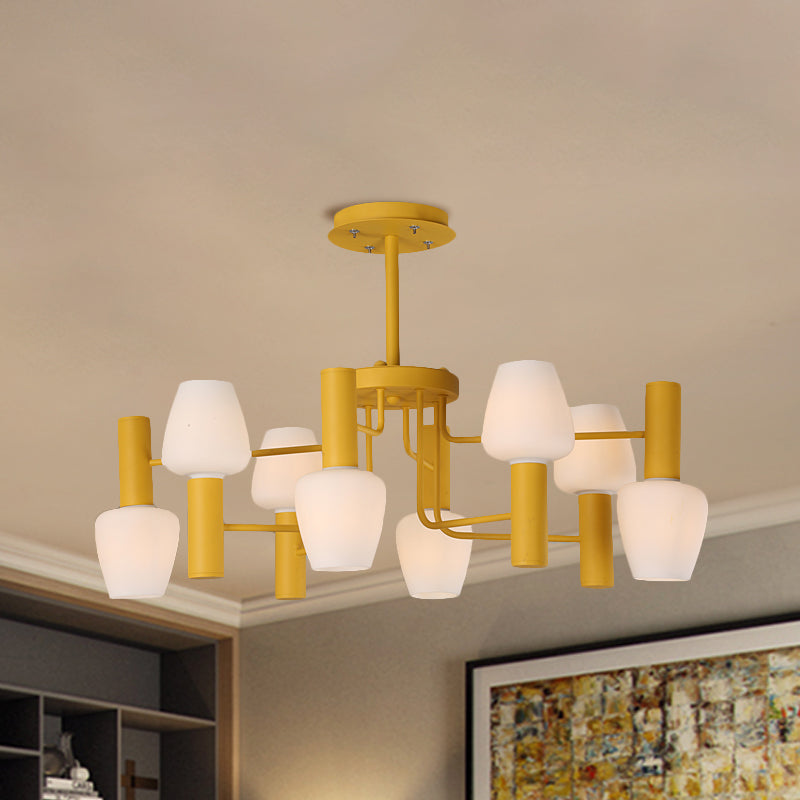 Grey Pink Yellow Conical Chandelier Lamp Modernist 8 Heads - Rebooters