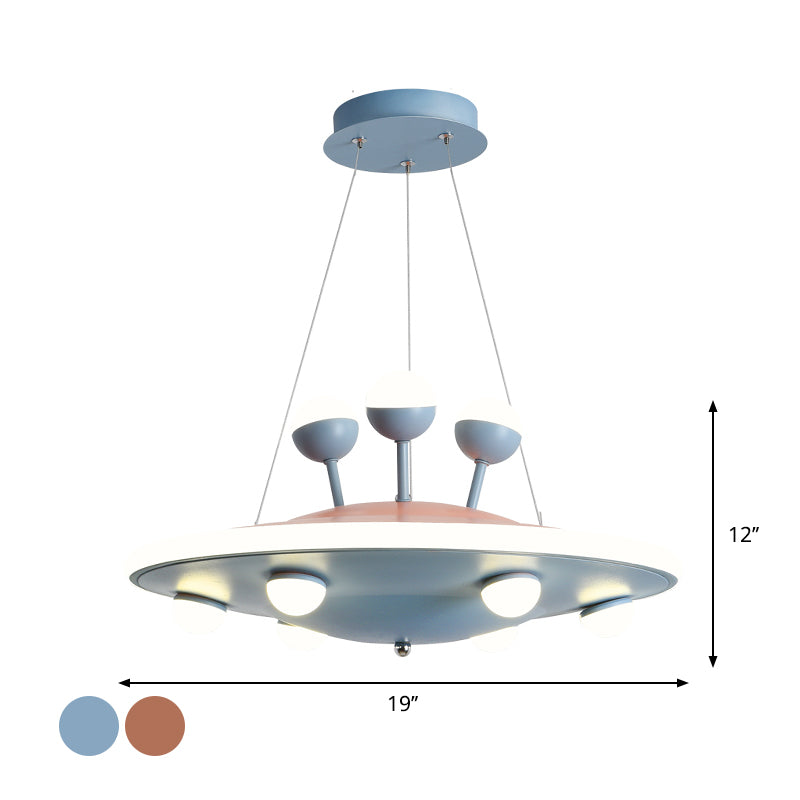 Cartoon UFO Ceiling Chandelier LED Kids Bedroom Light Pink Blue - Rebooters