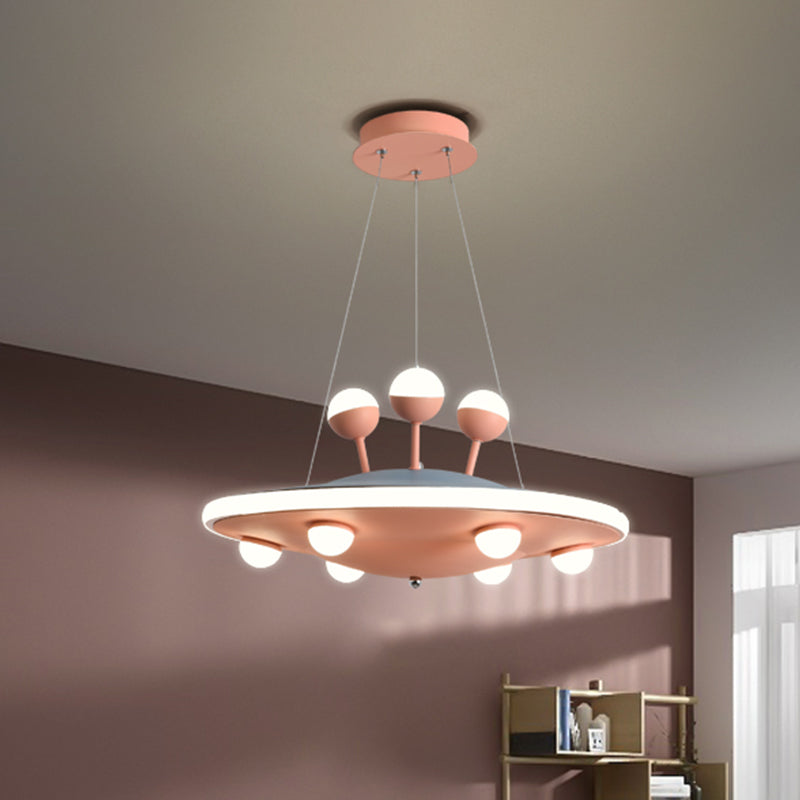Cartoon UFO Ceiling Chandelier LED Kids Bedroom Light Pink Blue - Rebooters