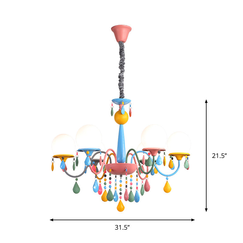 Pink And Yellow Curved Arm Chandelier Light Cartoon 3/5/6 Lights Metallic Pendant Lamp - Rebooters