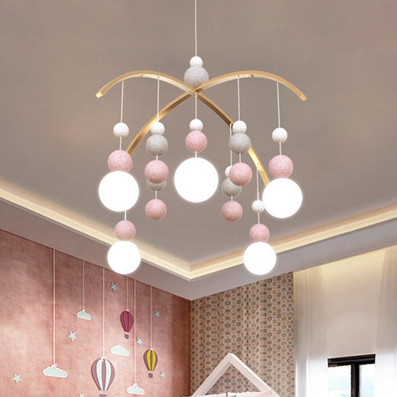 Globe Chandelier Light Cartoon White Glass 5-Bulb Pendant - Rebooters