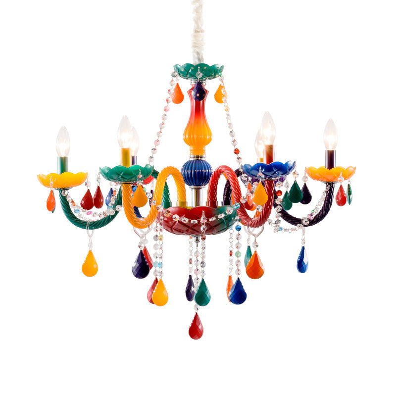 Clear Crystal Candle Pendant Chandelier Kids 6 Bulbs Red Yellow Lamp - Rebooters