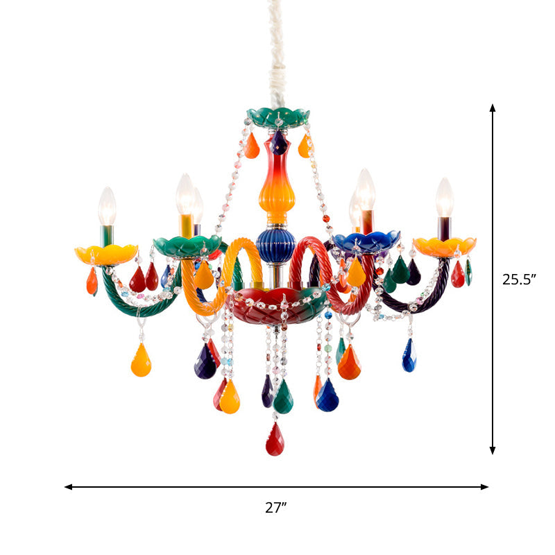 Clear Crystal Candle Pendant Chandelier Kids 6 Bulbs Red Yellow Lamp - Rebooters