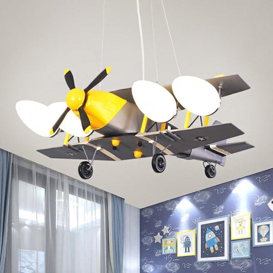 Airplane Boys Room Hanging Light Metal 4-Head Kids Lamp - Rebooters