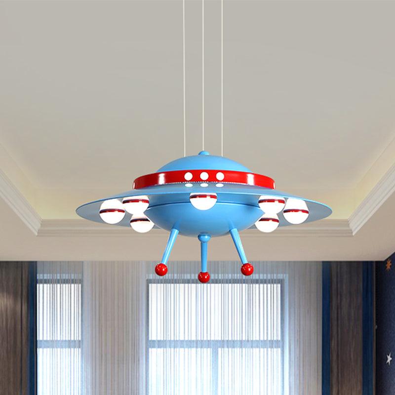 Aircraft Boys Bedroom Chandelier Light Metallic LED Cartoon Pendant Lighting in Yellow/Blue - Rebooters