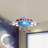Aircraft Boys Bedroom Chandelier Light Metallic LED Cartoon Pendant Lighting in Yellow/Blue - Rebooters