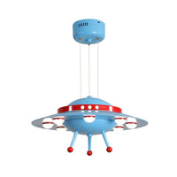 Aircraft Boys Bedroom Chandelier Light Metallic LED Cartoon Pendant Lighting in Yellow/Blue - Rebooters