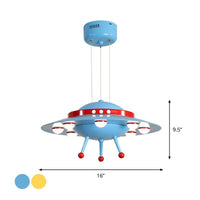 Aircraft Boys Bedroom Chandelier Light Metallic LED Cartoon Pendant Lighting in Yellow/Blue - Rebooters