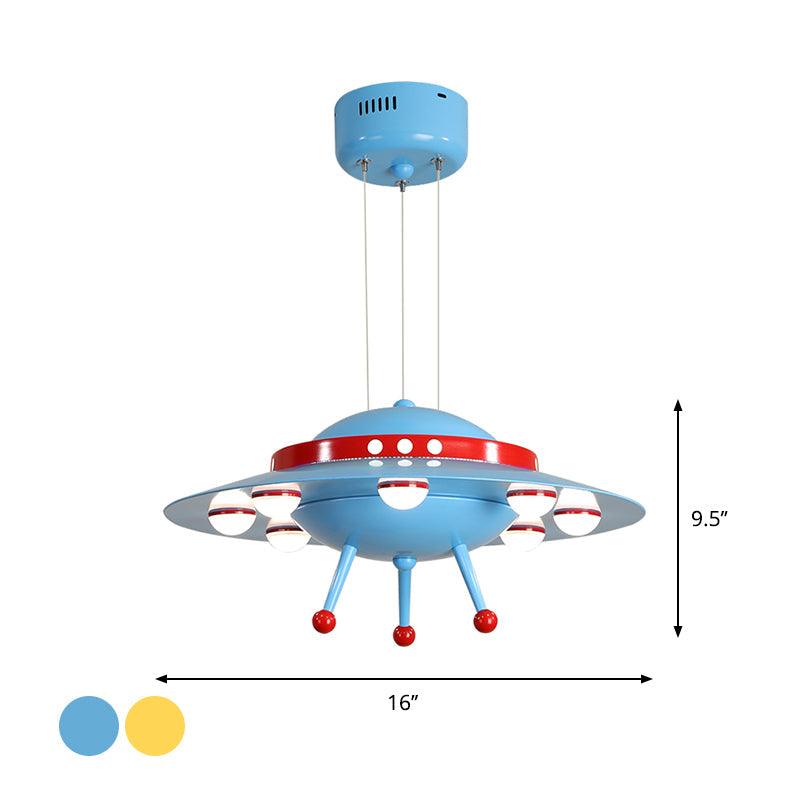 Aircraft Boys Bedroom Chandelier Light Metallic LED Cartoon Pendant Lighting in Yellow/Blue - Rebooters
