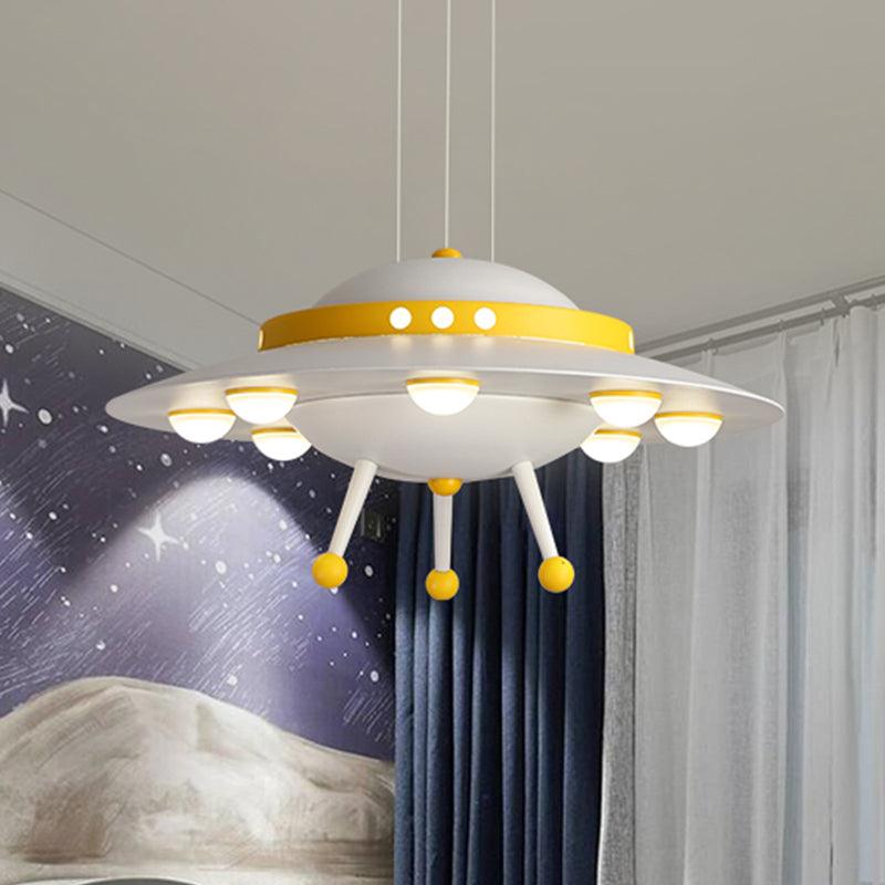 Aircraft Boys Bedroom Chandelier Light Metallic LED Cartoon Pendant Lighting in Yellow/Blue - Rebooters