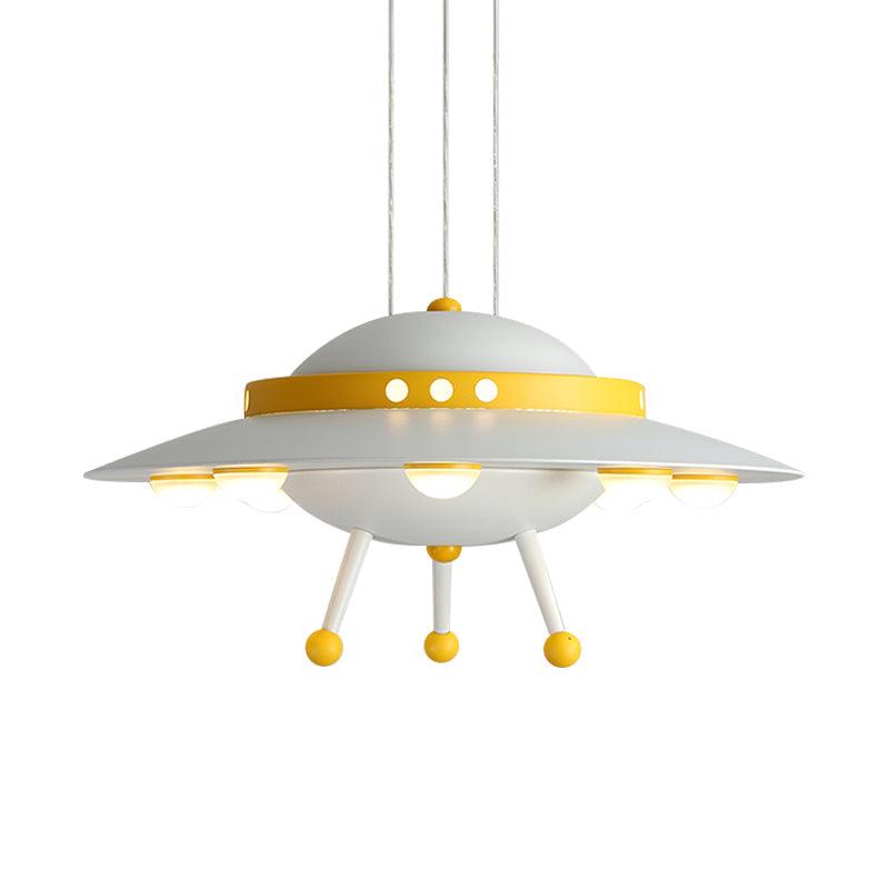 Aircraft Boys Bedroom Chandelier Light Metallic LED Cartoon Pendant Lighting in Yellow/Blue - Rebooters