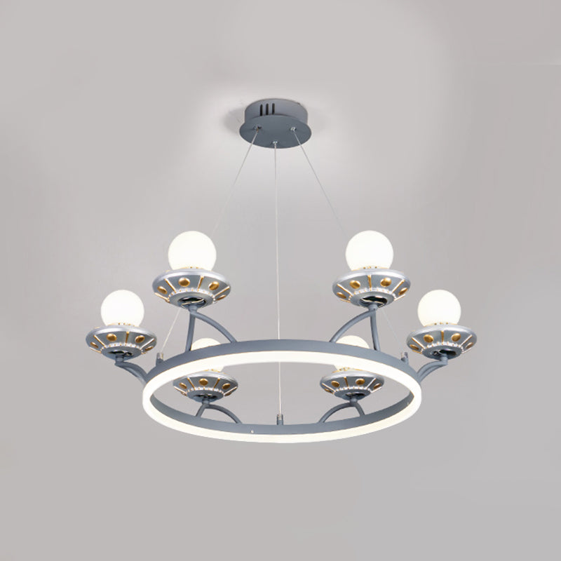 Round Metal Hanging Light Kids 6 Lights Silver Chandelier - Rebooters