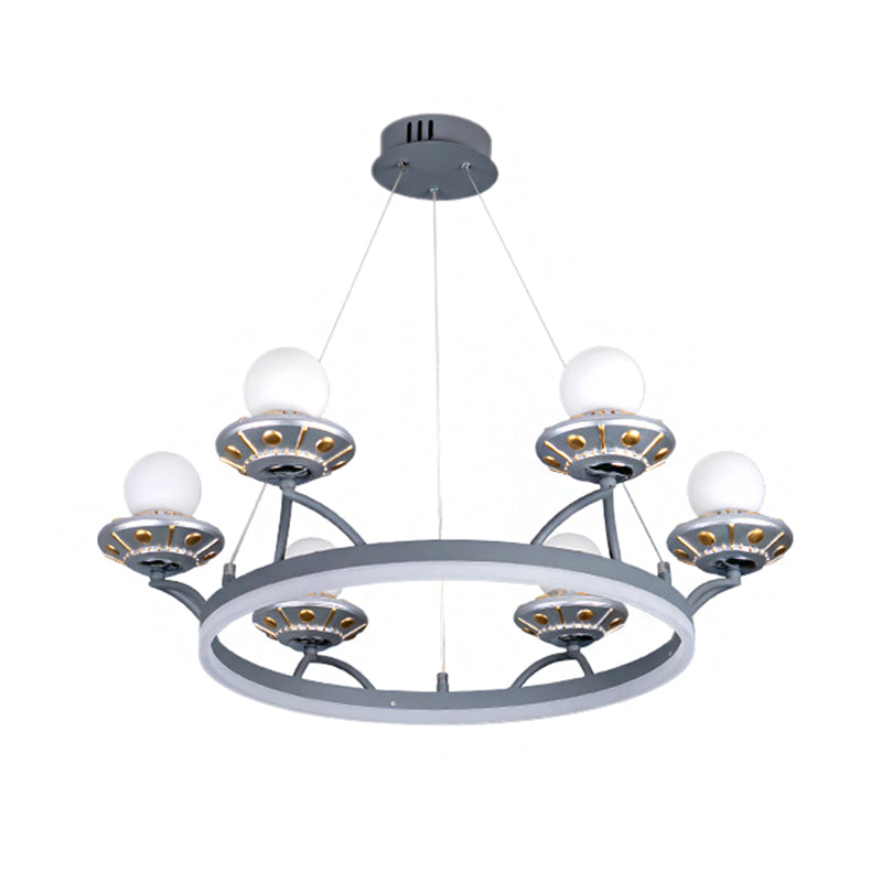 Round Metal Hanging Light Kids 6 Lights Silver Chandelier - Rebooters