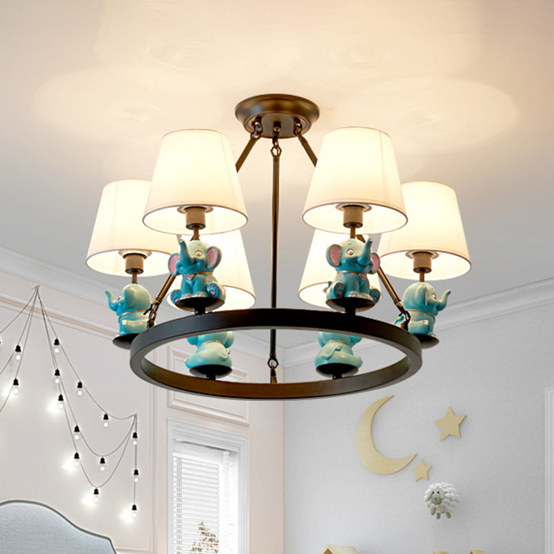 Black Ring Chandelier Lamp Cartoon 6-Head Metal Pendant Light - Rebooters