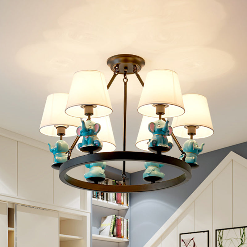 Black Ring Chandelier Lamp Cartoon 6-Head Metal Pendant Light - Rebooters