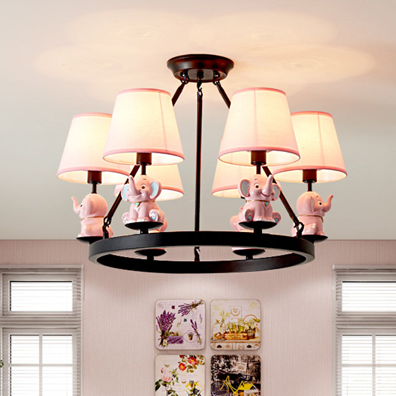 Black Ring Chandelier Lamp Cartoon 6-Head Metal Pendant Light - Rebooters