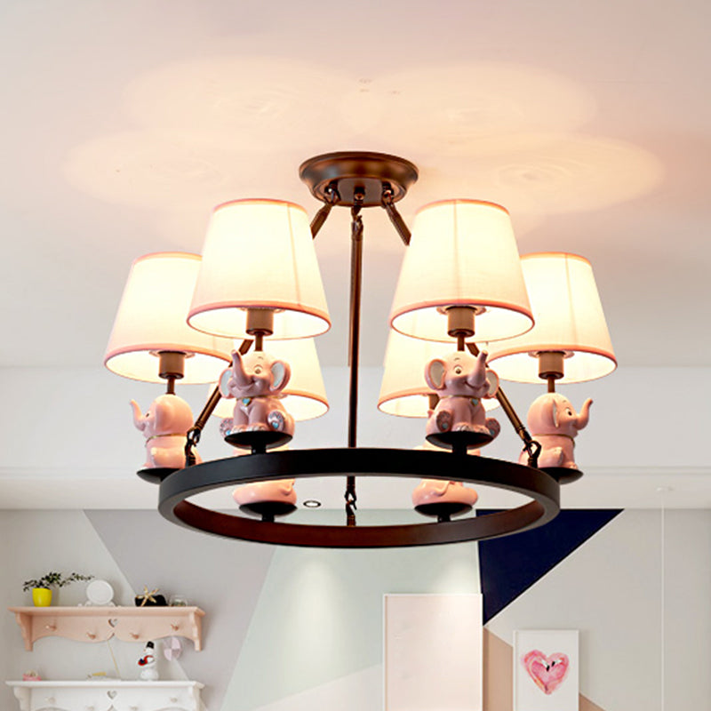 Black Ring Chandelier Lamp Cartoon 6-Head Metal Pendant Light - Rebooters