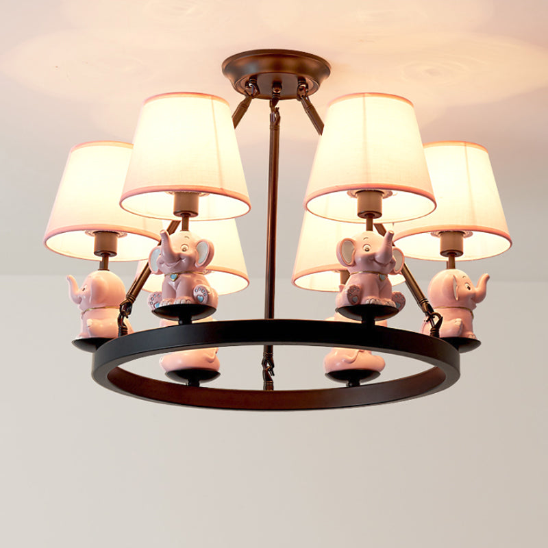Black Ring Chandelier Lamp Cartoon 6-Head Metal Pendant Light - Rebooters