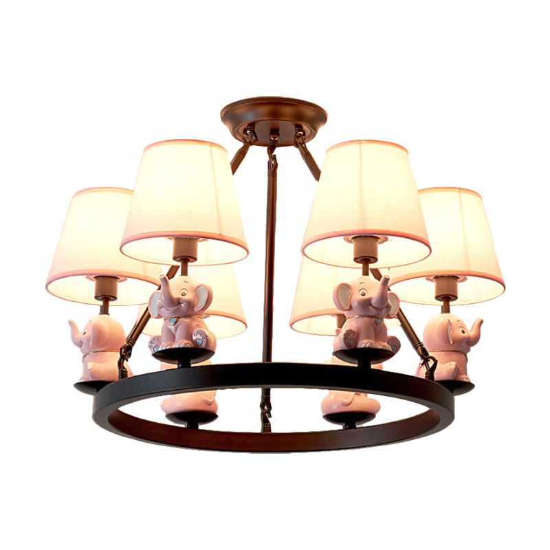Black Ring Chandelier Lamp Cartoon 6-Head Metal Pendant Light - Rebooters