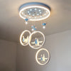Metallic Circular Hanging Chandelier Kids LED Pendant Light in Blue with Paper Cranes Decor - Rebooters