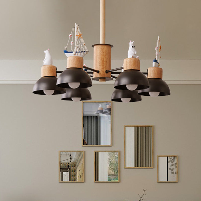 Dome Metallic Chandelier Lighting Cartoon 6 Bulbs Black White Ceiling Light - Rebooters